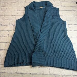 Chenille Sleeveless Shawl Collar Knit Vest - Teal Blue. Size XL. Lagenlook.